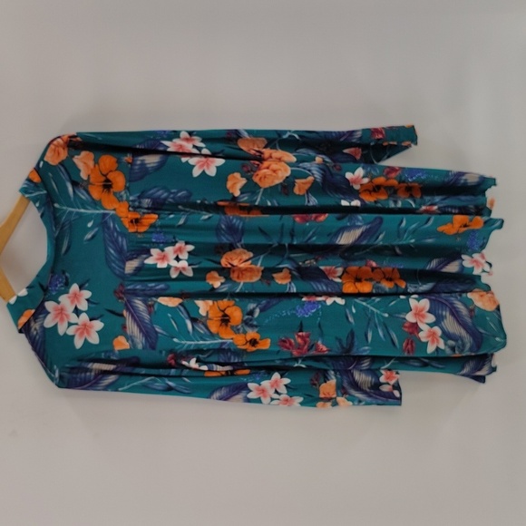 ODDI Teal Long Sleeve Floral Print Collared V-Neck Mini Dress Size M ODDY - Picture 13 of 14